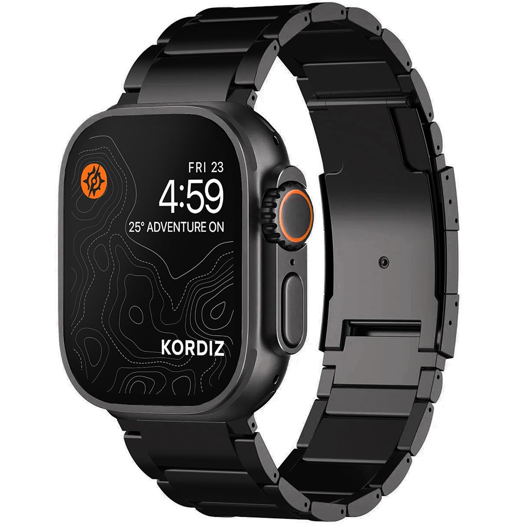 KORDIZ Titanium Watch Band T01 - Fits Apple Watch ULTRA 2 & ULTRA Black (49mm) - Adjustable Titanium Apple Watch Band with Secure Clasp - Premium Color Matching Band with Comfortable grip - Replacement Wristbands for iWatch (T01 | ULTRA Black)