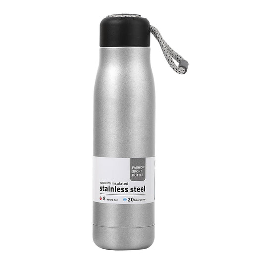 Garrafa de Água de Aço Inoxidável 17 oz com Isolamento a Vácuo de Parede Dupla Bocal Largo para Crianças com Tampa Portátil à Prova de Vazamentos (Prata)
